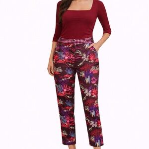 Scotch & soda maroon Vibrant Floral Print trouser style Pants